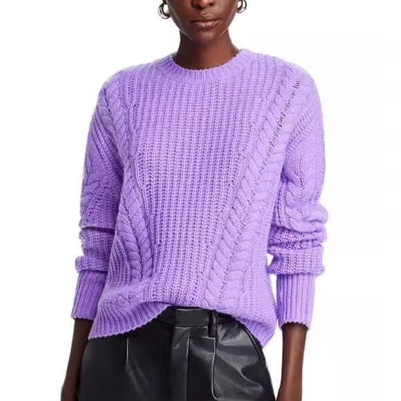 Luxurious 100% Cashmere Crewneck Cable Knit Sweater By Aqua in purple - Picture 6 of 6